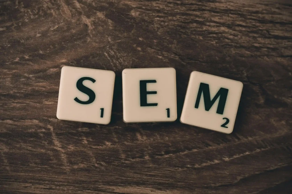 An informative graphic illustrating the concept of search engine marketing (SEM) and its role in search engine optimization